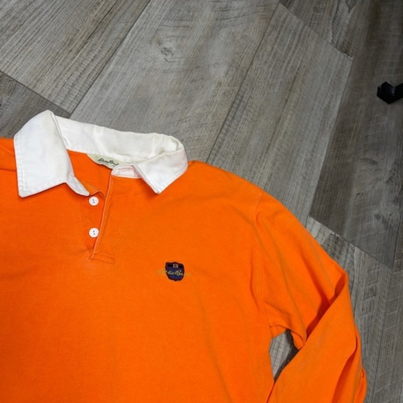 Vintage Eddie Bauer bright Orange heavy polo long sleeve shirt Med - Picture 4 of 6